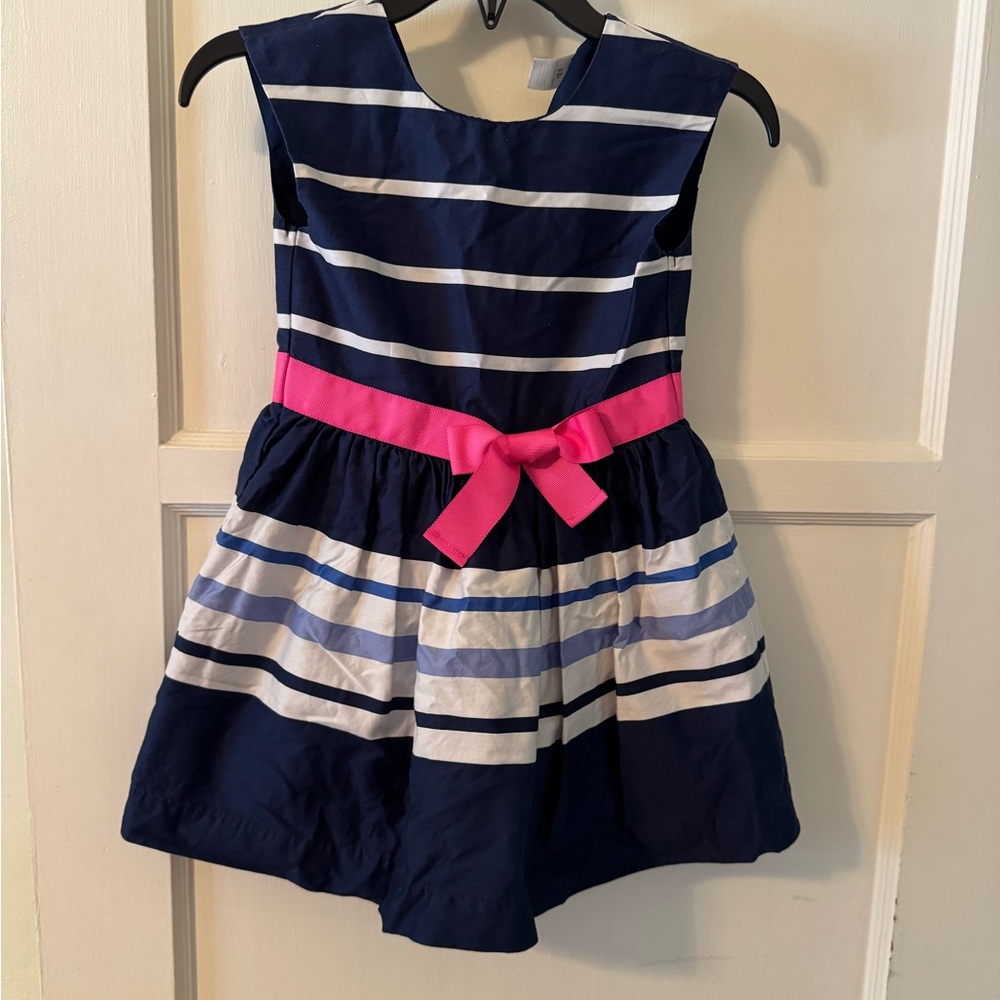 Carter's Navy & White Striped Dress with Hot Pink Sash